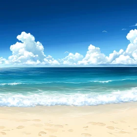 Seascape with Blue Sky and Clouds