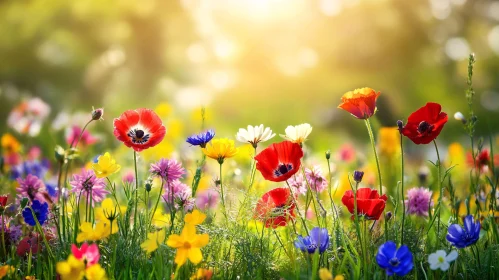 Vibrant Wildflowers in Sunlight