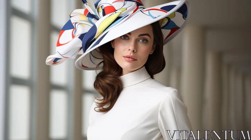 Fashion: Model Wearing Colorful Dress and Hat AI Image