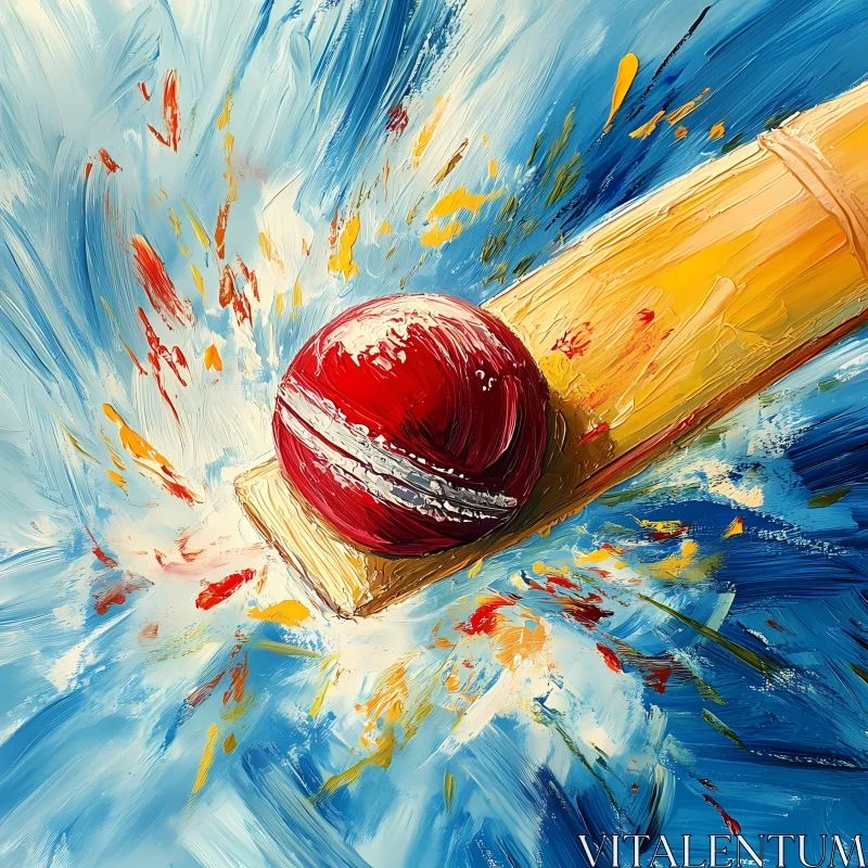 AI ART Energetic Abstract Painting of Cricket Ball and Bat AI Generated Picture