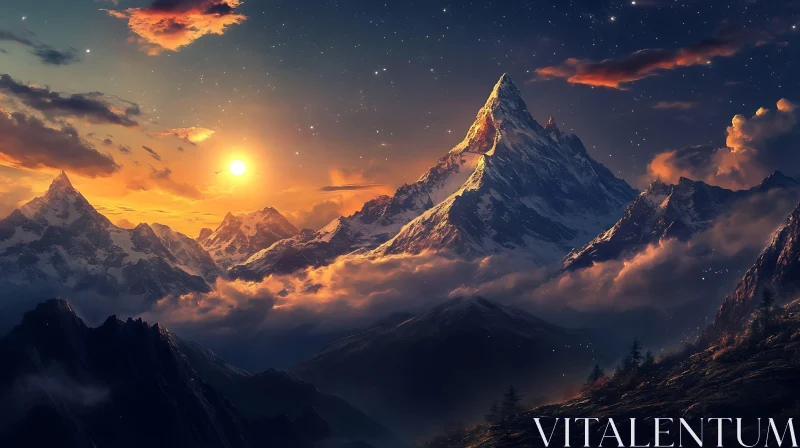 Snowy Peaks at Sunset AI Image