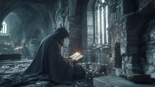 Medieval Monk Studying Ancient Text