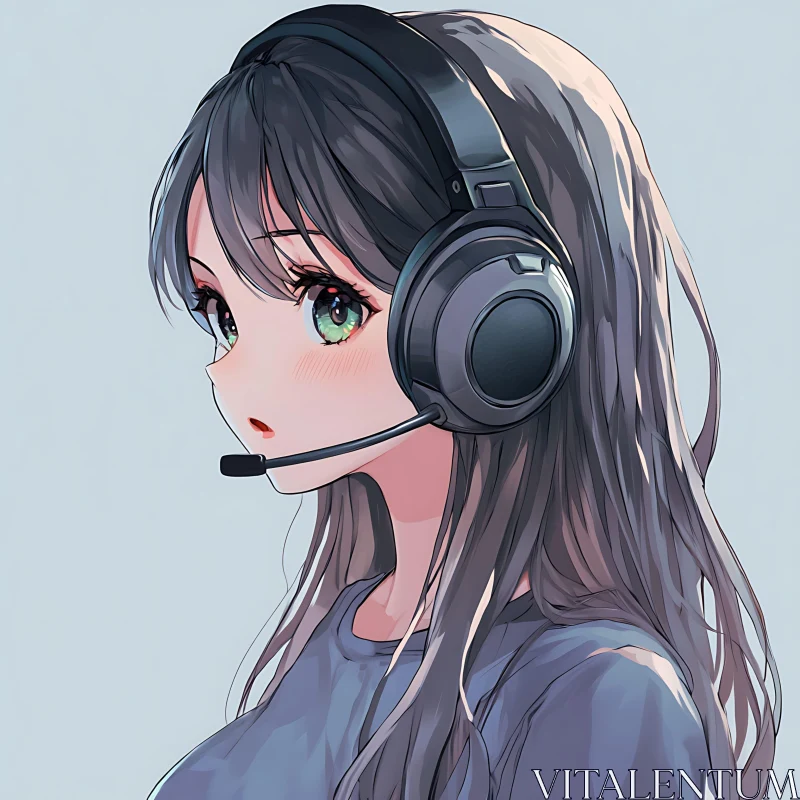 Anime Girl Listening to Music AI Image