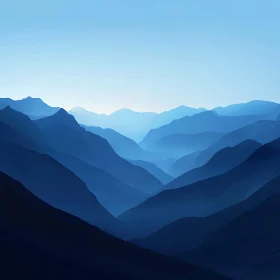 Layered Mountain Ridges in Tranquil Blue