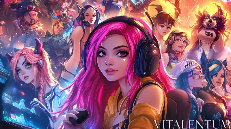 AI ART Dynamic Anime Illustration with Multiple Colorful Characters