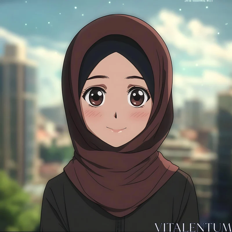 Smiling Anime Girl in Hijab AI Image