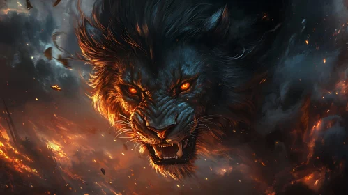 Lion with Fiery Eyes Illustration