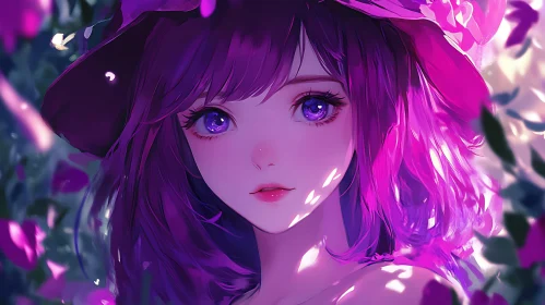 Anime Girl Fantasy Art - Purple Hair and Eyes