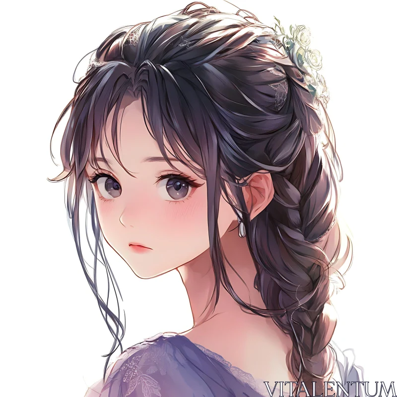 AI ART Delicate Anime Portrait of a Girl with Braided Hair