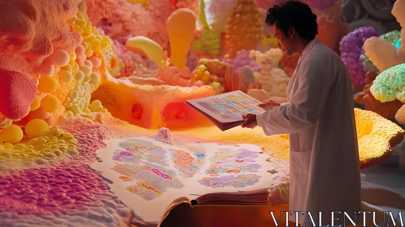 AI ART Scientist in Colorful Microscopic World