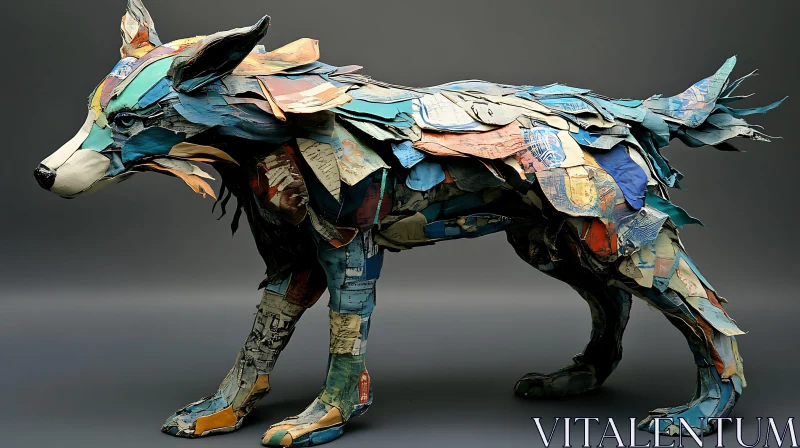 AI ART Artistic Dog Sculpture Assembled from Paper