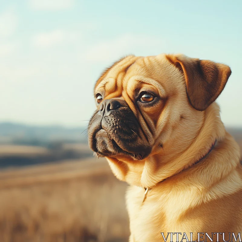 Close-up of a Pug with Blue Sky Background AI Image