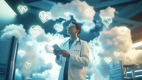 Medical Professional with Heart Symbols