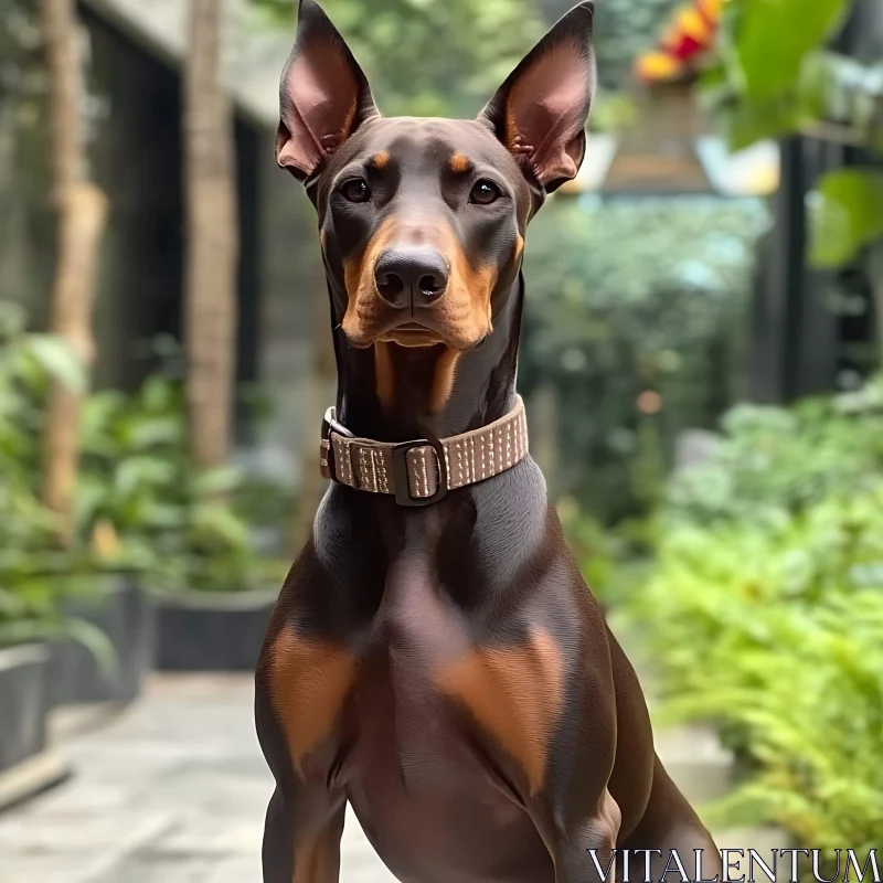 Elegant Doberman in Stylish Garden AI Image