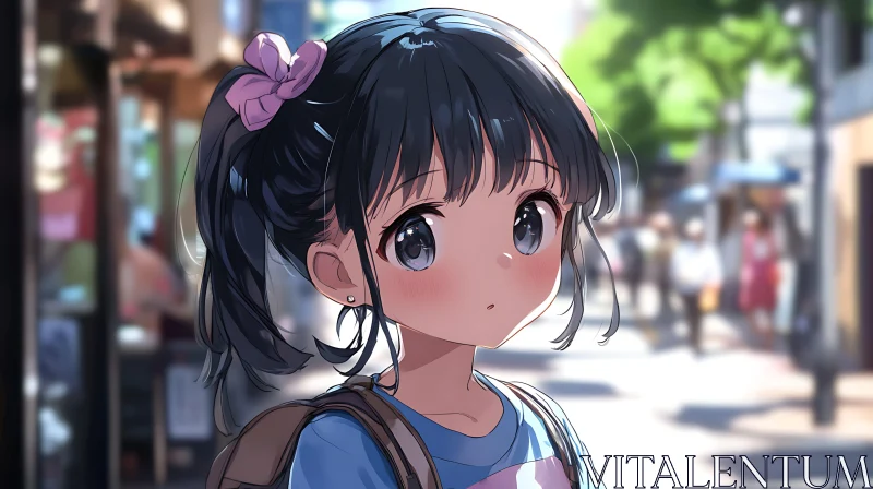 Adorable Anime Girl in Urban Setting AI Image