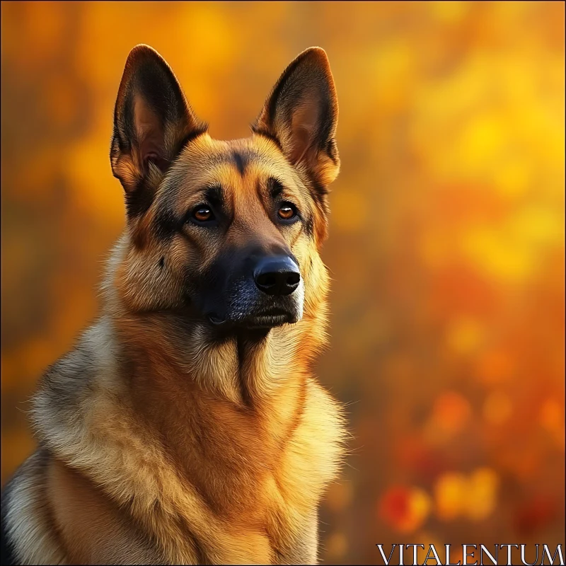 Alert German Shepherd in Fall Setting AI Image