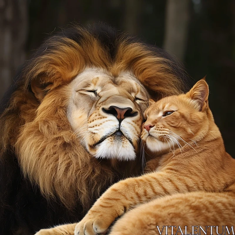 AI ART Unlikely Friends: Lion and Cat Embrace