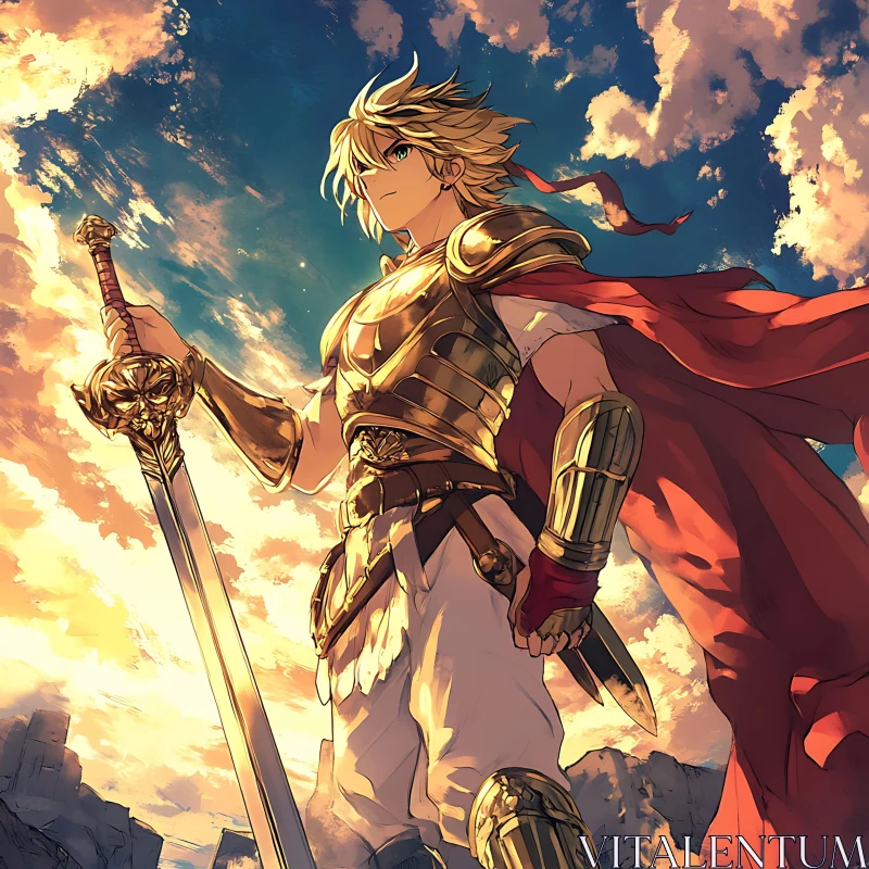 Anime Warrior in Golden Armor AI Image