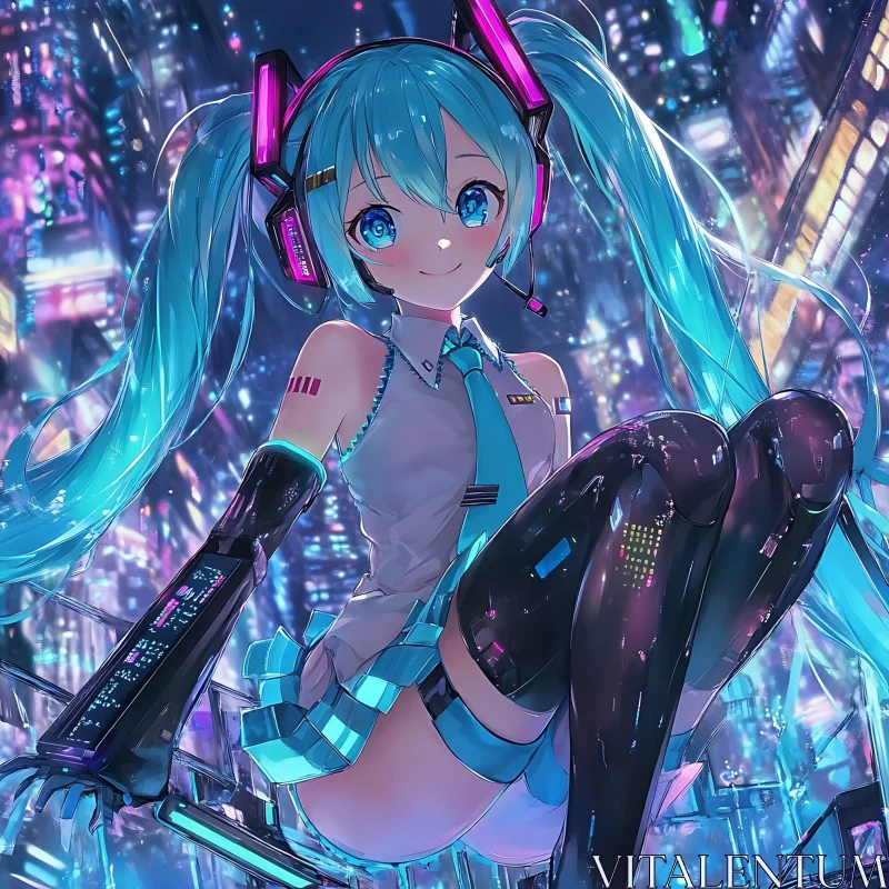 Neon Cyberpunk Anime Scene AI Image