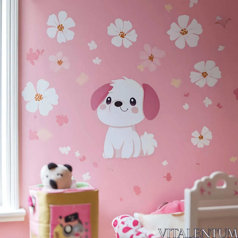 Adorable Puppy Decal in a Pink Child’s Room AI Image