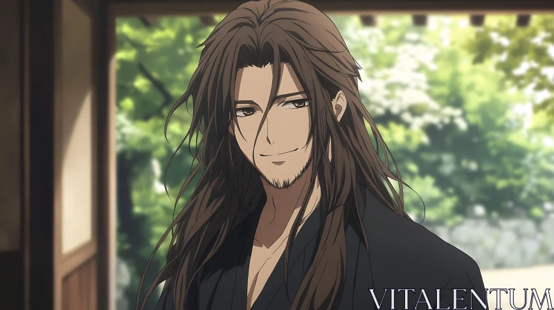 Peaceful Anime Character with Long Hair AI Image