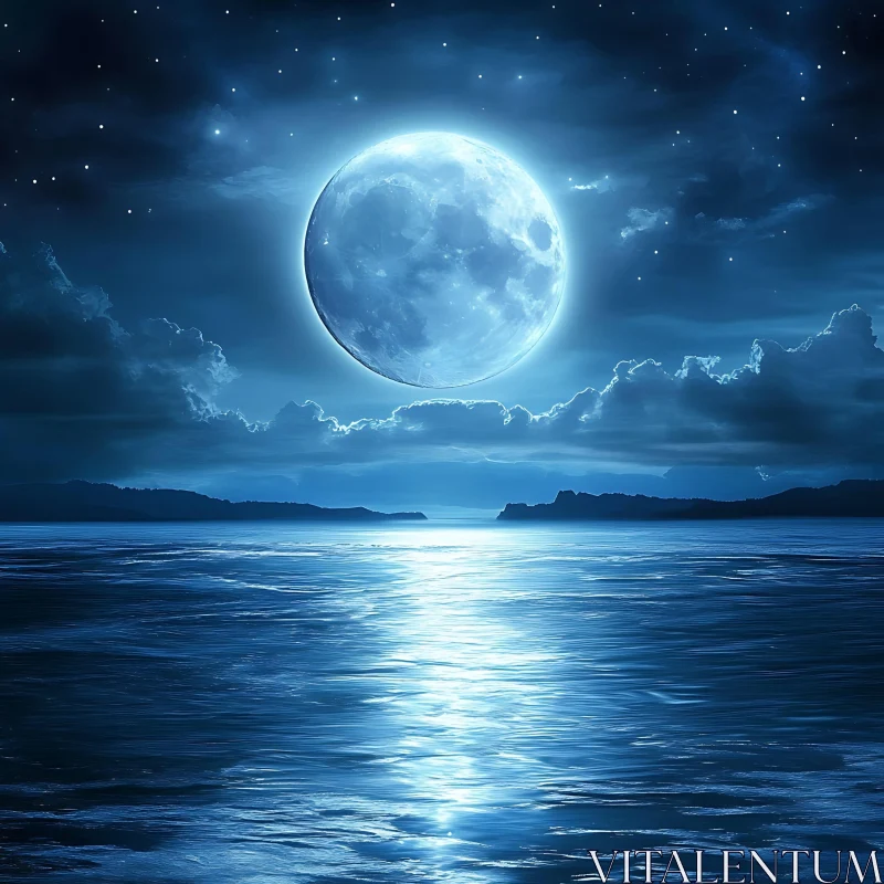 Lunar Reflection on the Ocean AI Image