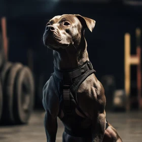 Confident Dog Wearing Black Harness