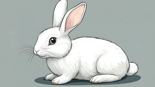 Cartoon White Rabbit on Gray Background