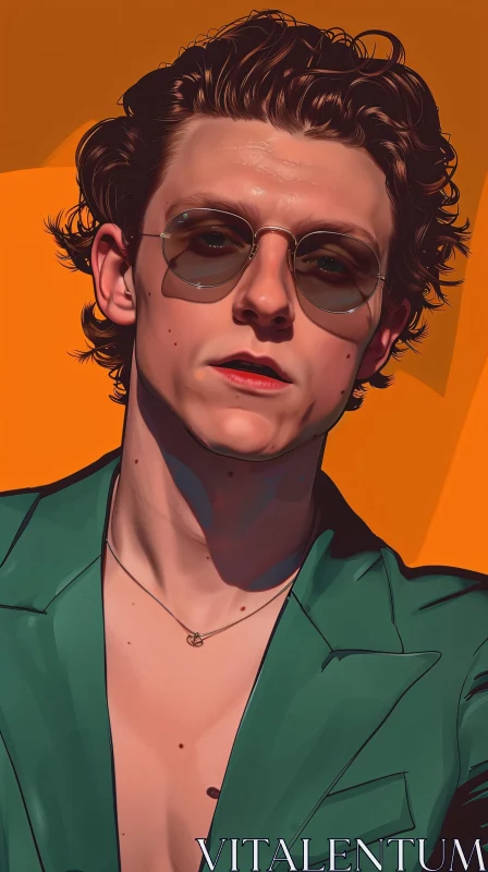 AI ART Tom Holland Illustration in Green Blazer