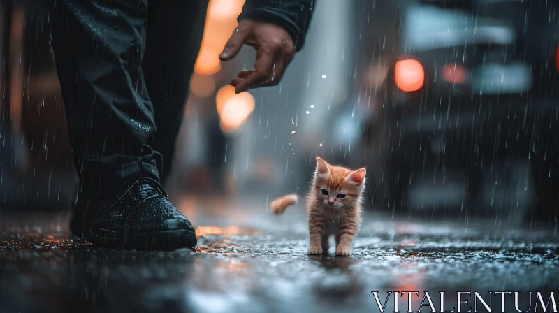 AI ART Urban Street Kitten in the Rain