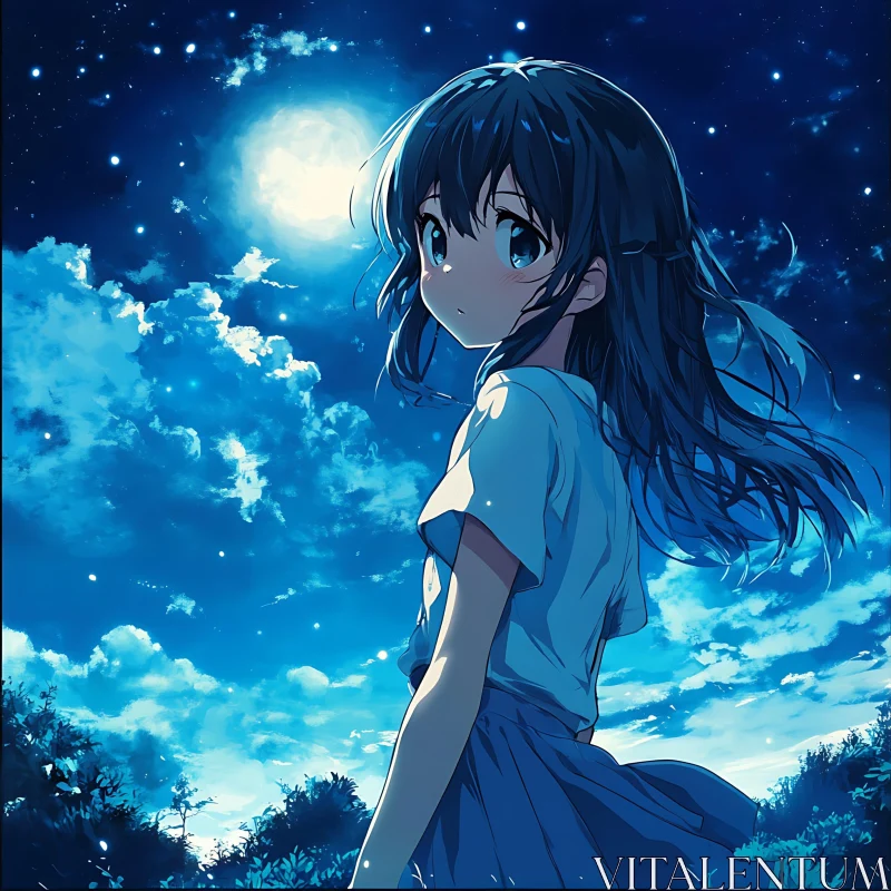 AI ART Night Sky with Anime Girl