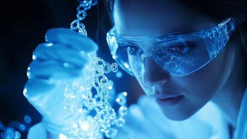 Woman Scientist Examining DNA Structure