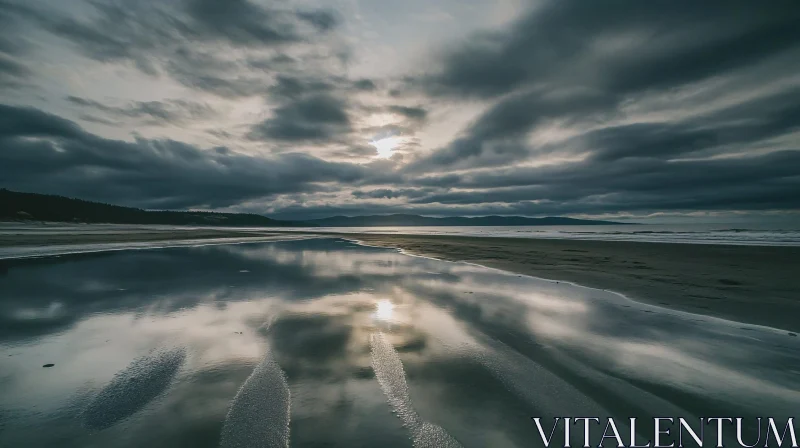 Tranquil Seaside Landscape with Cloud Reflections AI Image