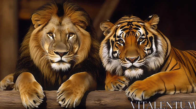 Majestic Lion and Tiger Portrait AI Image