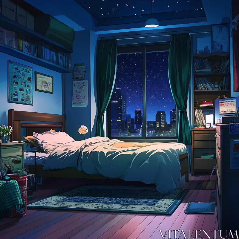 Inviting Urban Bedroom at Night AI Image