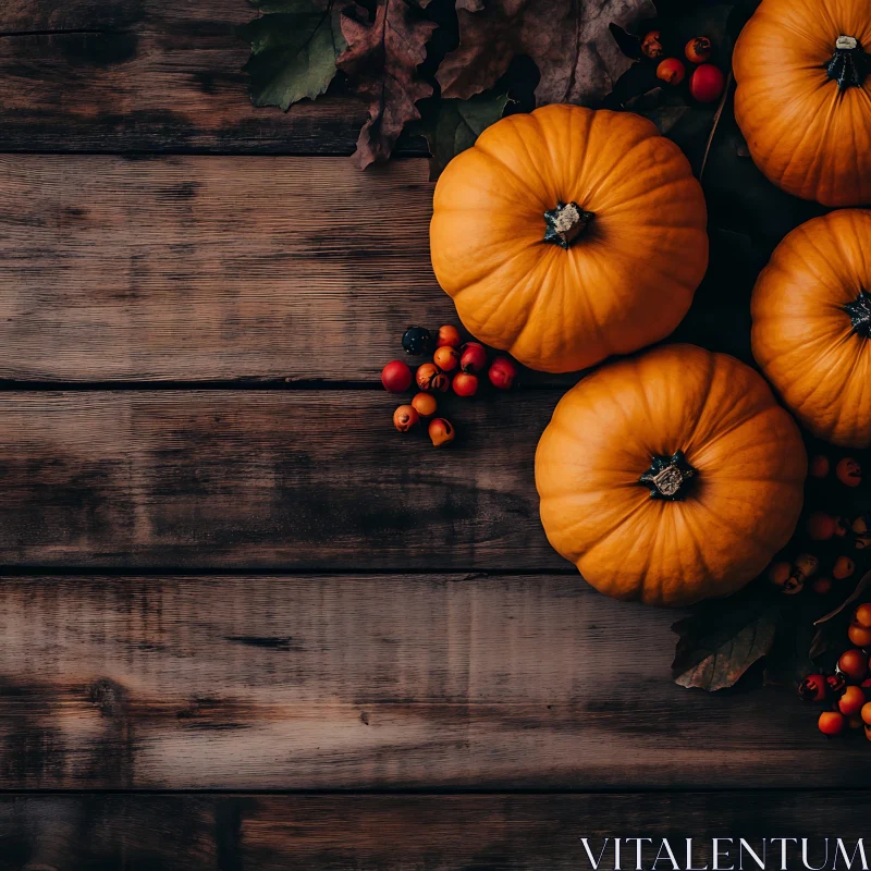 Rustic Harvest: Pumpkins on Wood AI Image