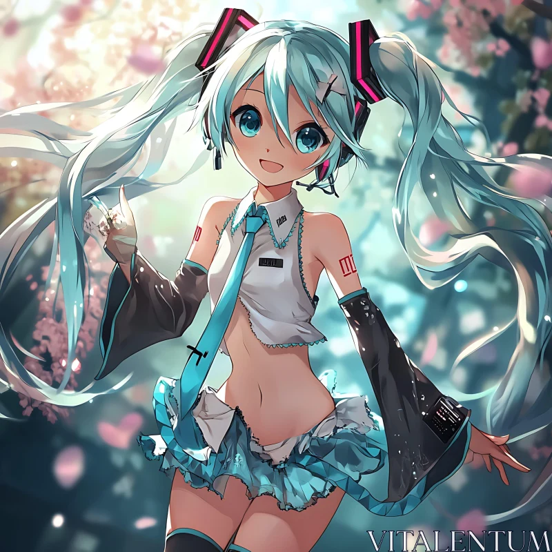 AI ART Enchanting Anime Girl in Cherry Blossom Setting