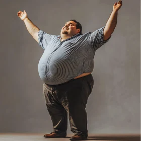 Triumphant Man Portrait in Striped Shirt