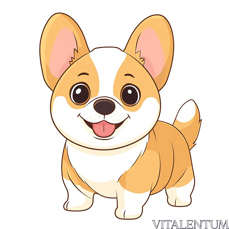 Happy Corgi Cartoon Drawing AI Image