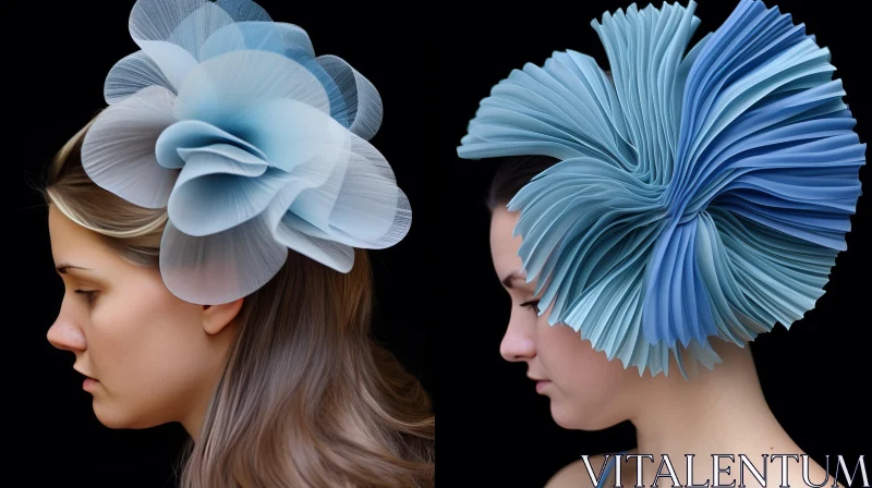 Blue Flower Hats - Monochromatic Palettes - Voluminous Forms AI Image