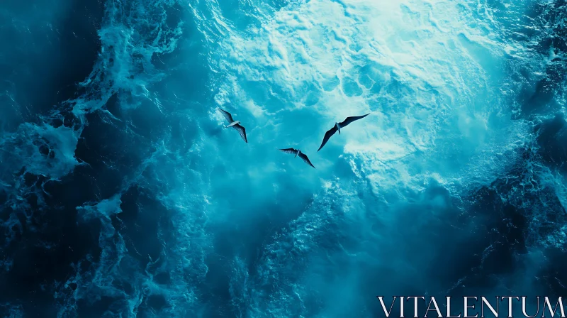 Birds Flying Over Blue Ocean AI Image