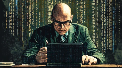 Man Coding in Digital Matrix
