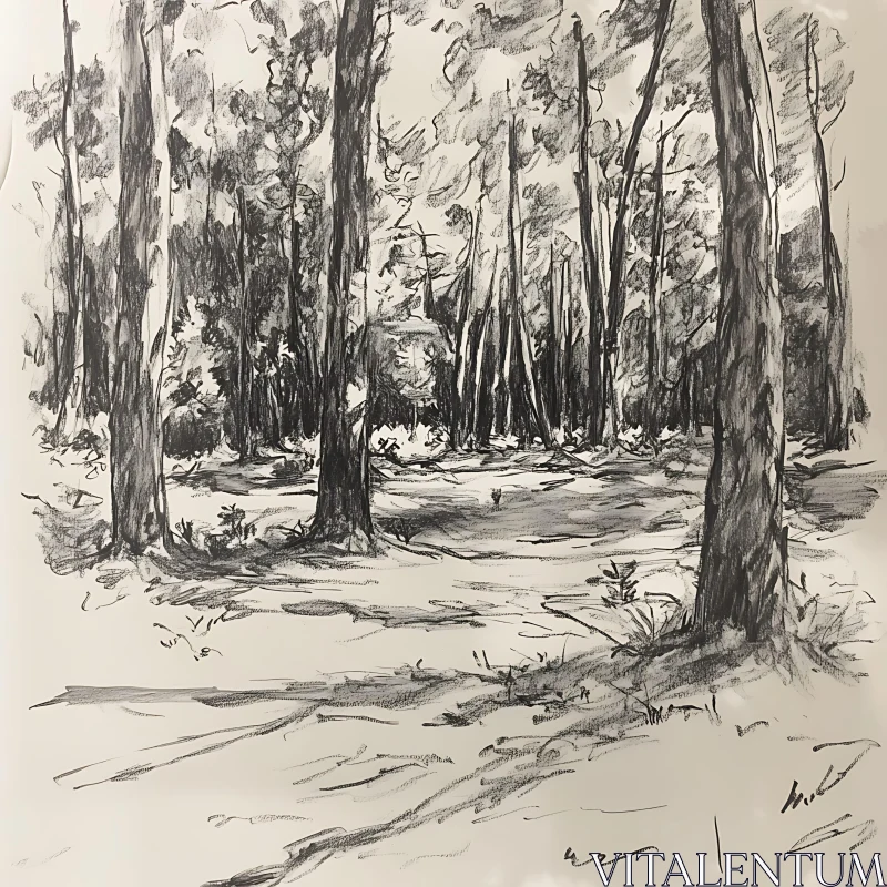 Serene Forest Landscape Drawing AI Image