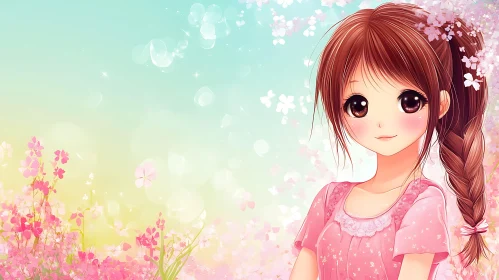 Springtime Anime Girl in Flower Field