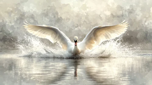 Swan's Graceful Descent onto Water