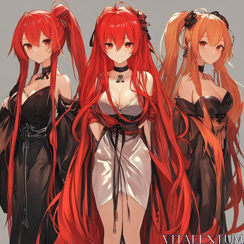 AI ART Anime Characters with Long Red and Orange Hair