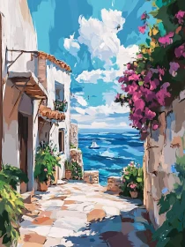 Tranquil Coastal Street with Sailboat View