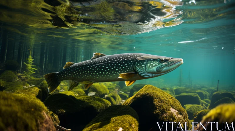 Trout Swimming in Shallow Waters: A Serene Nature Capture AI Image