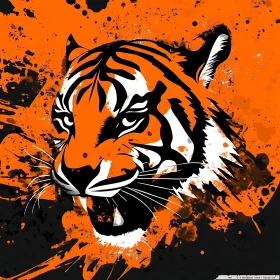 Striking Tiger Art with Orange and Black