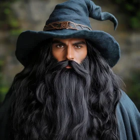 Enigmatic Wizard with Piercing Gaze